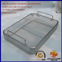 Handle supported large size medical containers SS mesh disinfecting containers surgical tools sterilization baskets containers